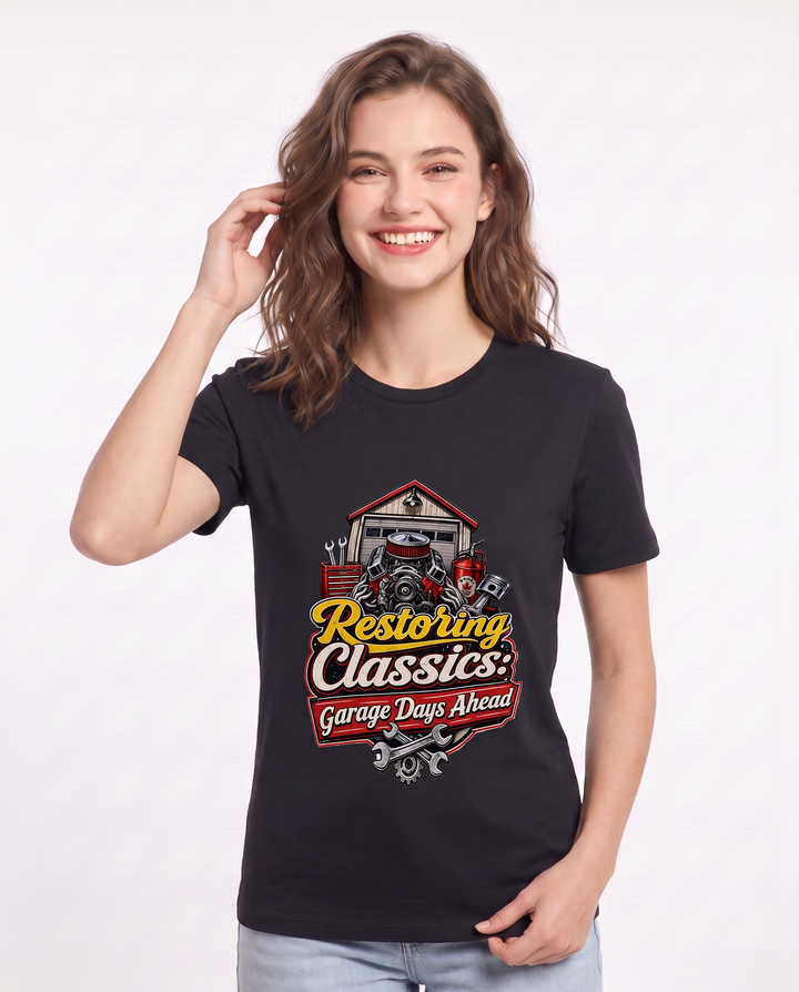 Restoring Classics: Garage Days Ahead Women's Black T-Shirt product image 1