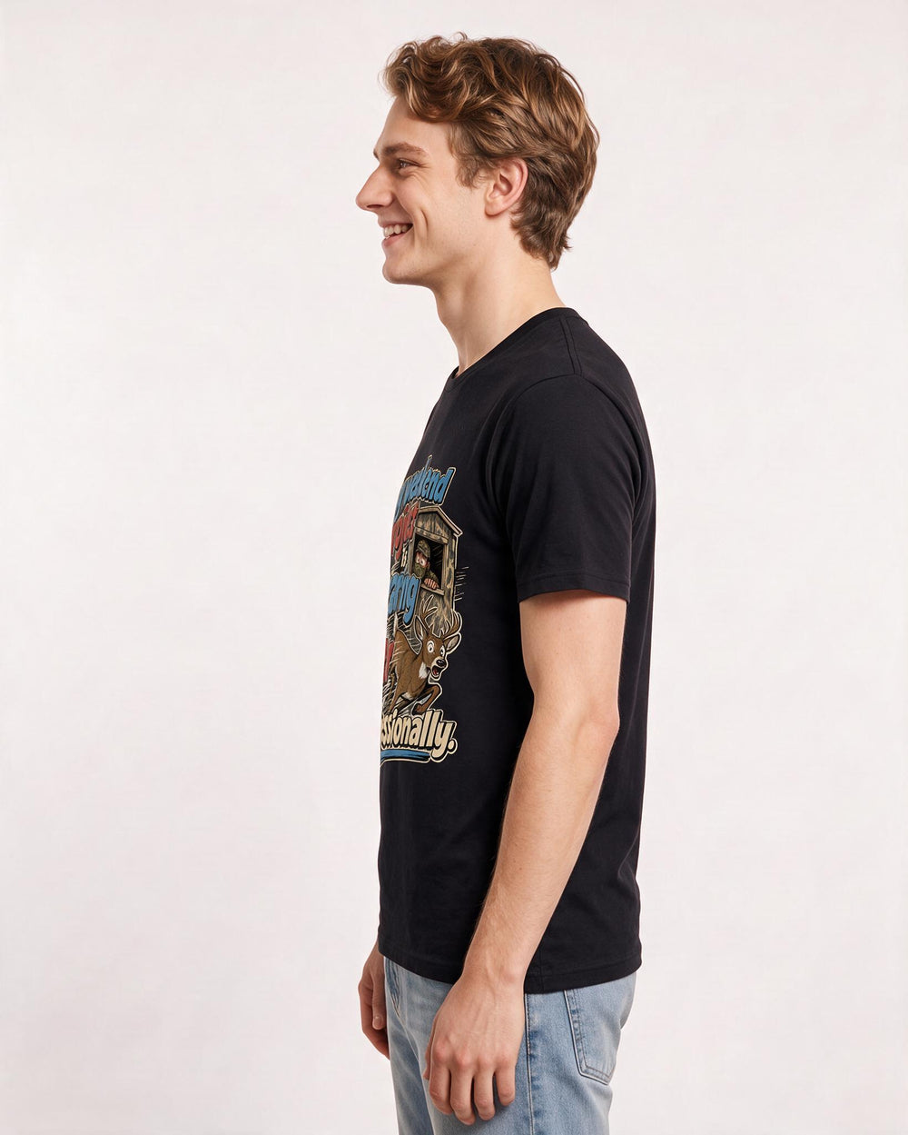 Funny Hunting Men's Black T-Shirt – My weekend project is scaring deer product image 2
