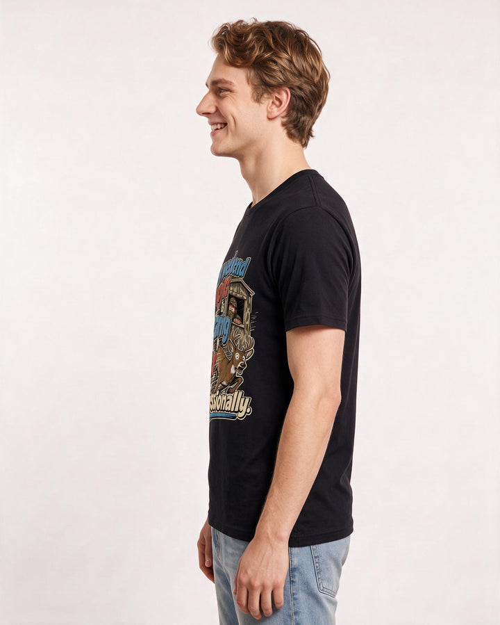 Funny Hunting Men's Black T-Shirt – My weekend project is scaring deer product image 2
