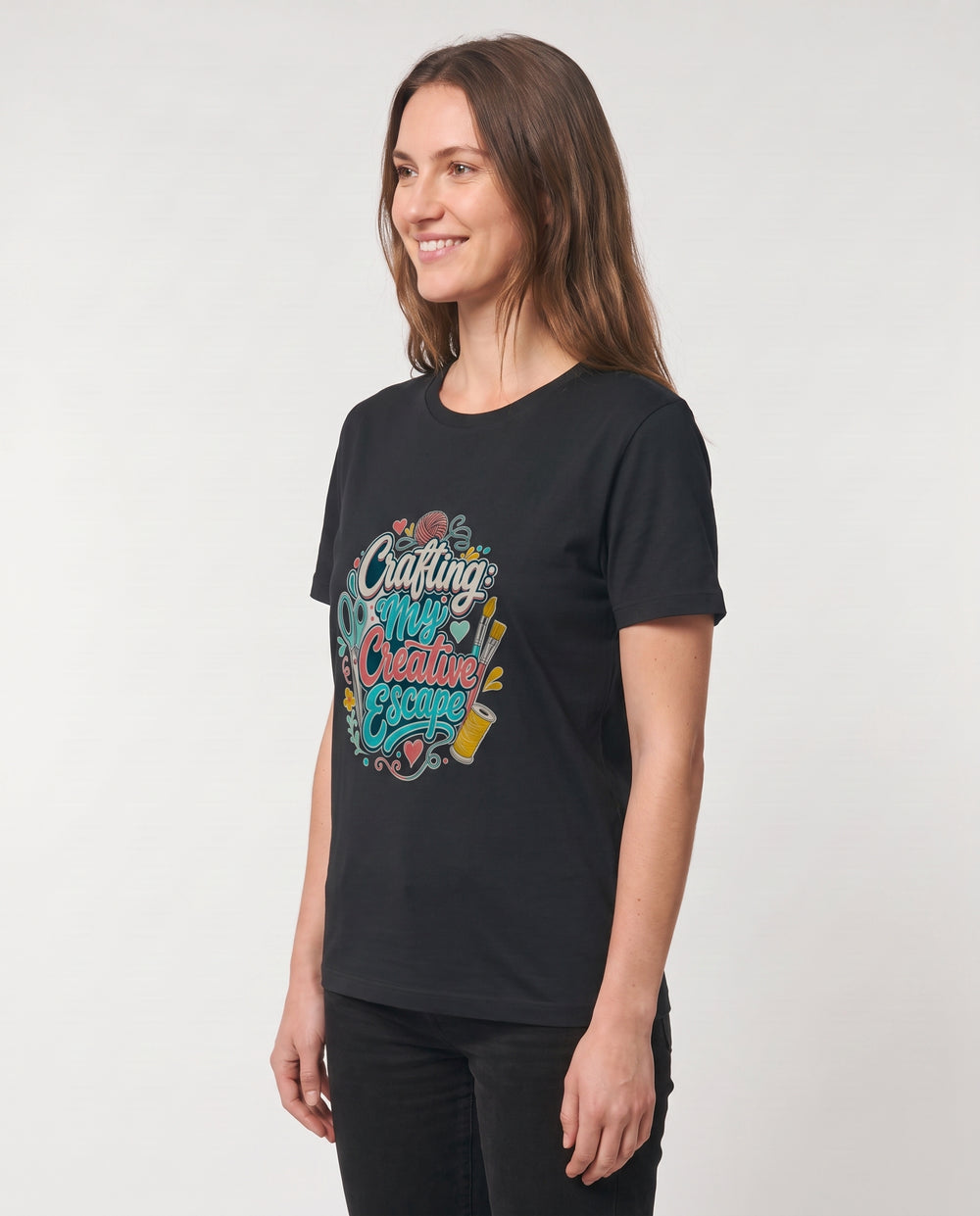 Crafting: My Creative Escape Black T-Shirt mockup 2