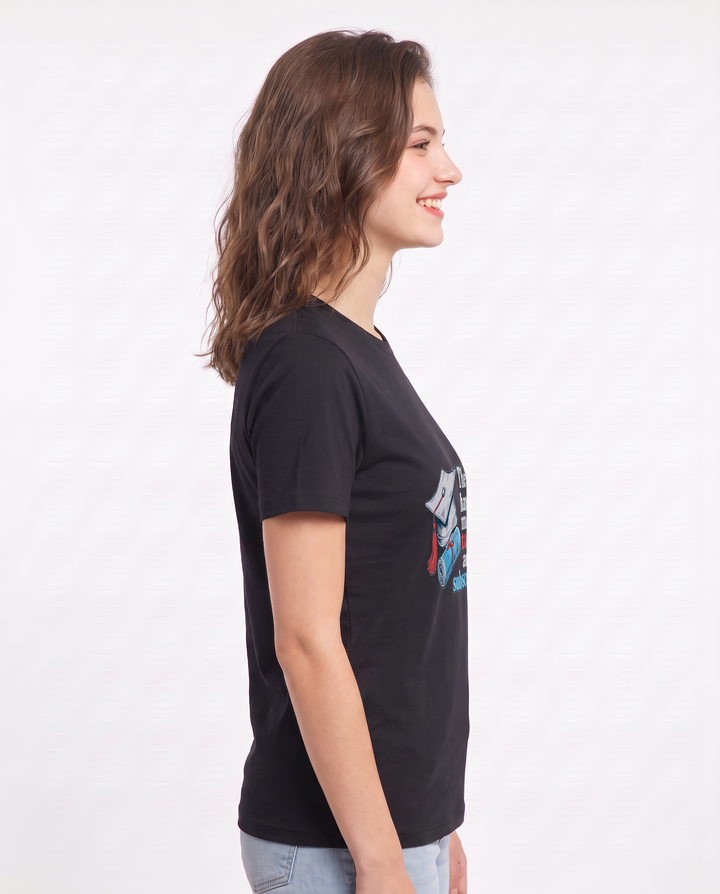 They handed me a tassel and a subscription. Women's Black T-Shirt product image 3