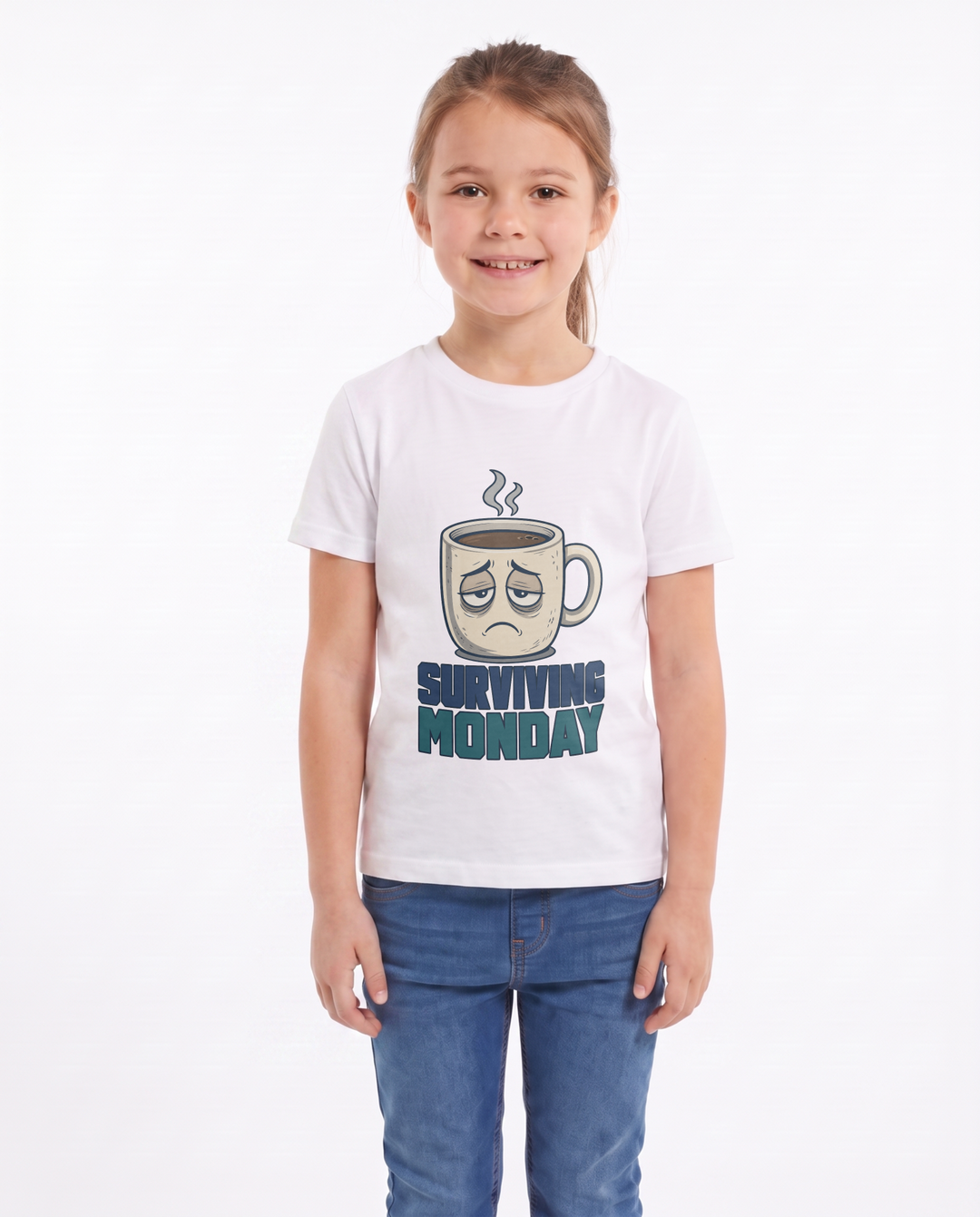 Surviving Monday White T-Shirt mockup 1