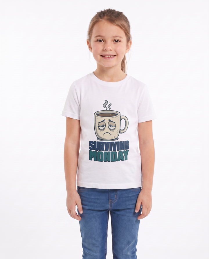Surviving Monday White T-Shirt mockup 1