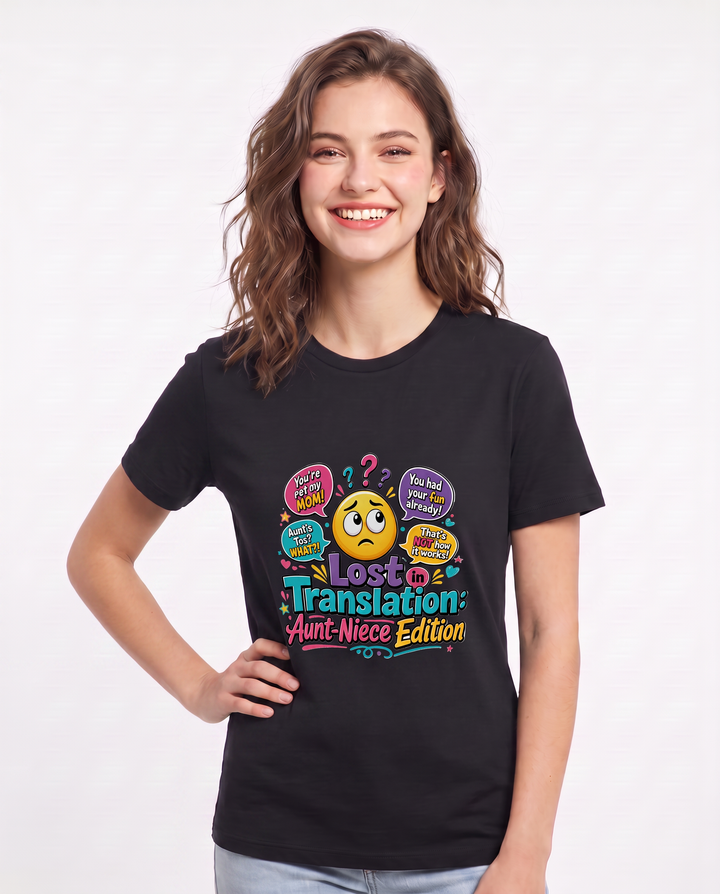 Lost in Translation: Aunt-Niece Edition Women's Black T-Shirt product image 1