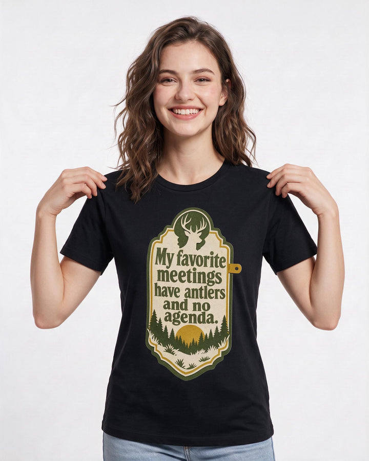 Hunting Women's Black T-Shirt - My favorite meetings have antlers and product image 3