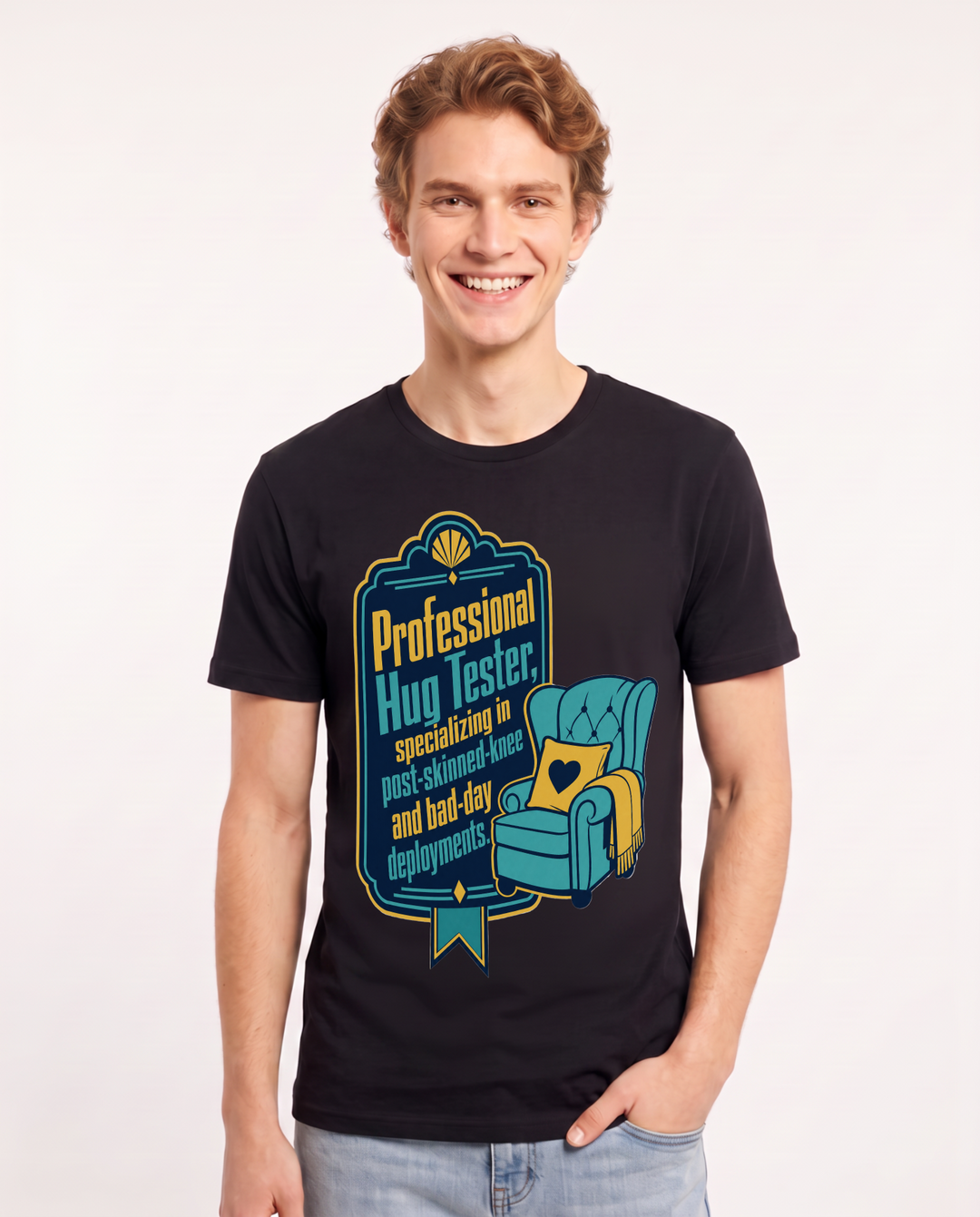 Graphic Men's Black T-Shirt - Professional Hug Tester, specializing in product image 1