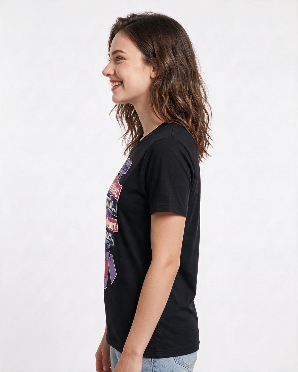 Graduation Women's Black T-Shirt – "I'll miss the bookstore coffee, not the bookstore prices." product image 2