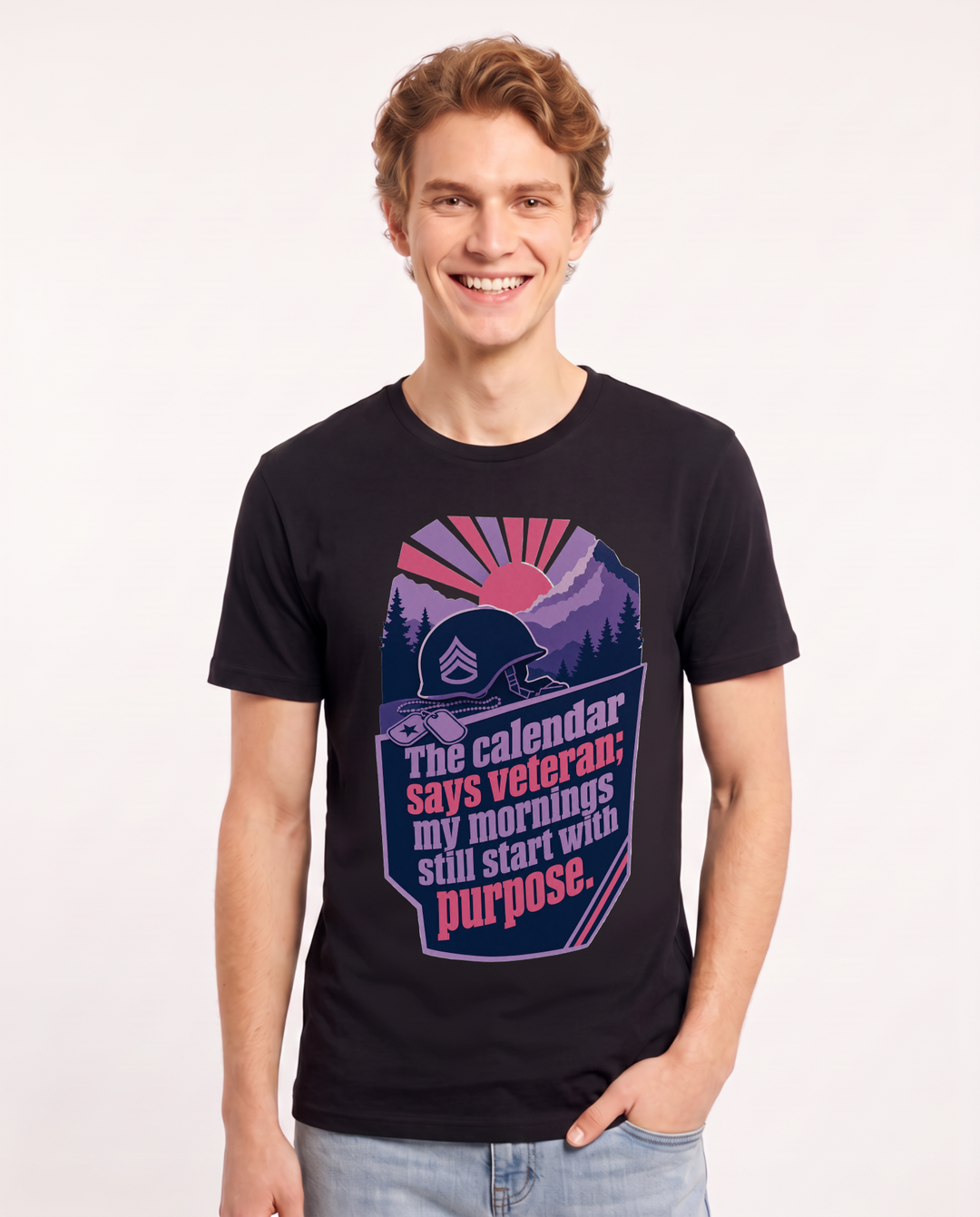 Graphic Men's Black T-Shirt - The calendar says veteran; my mornings product image 1