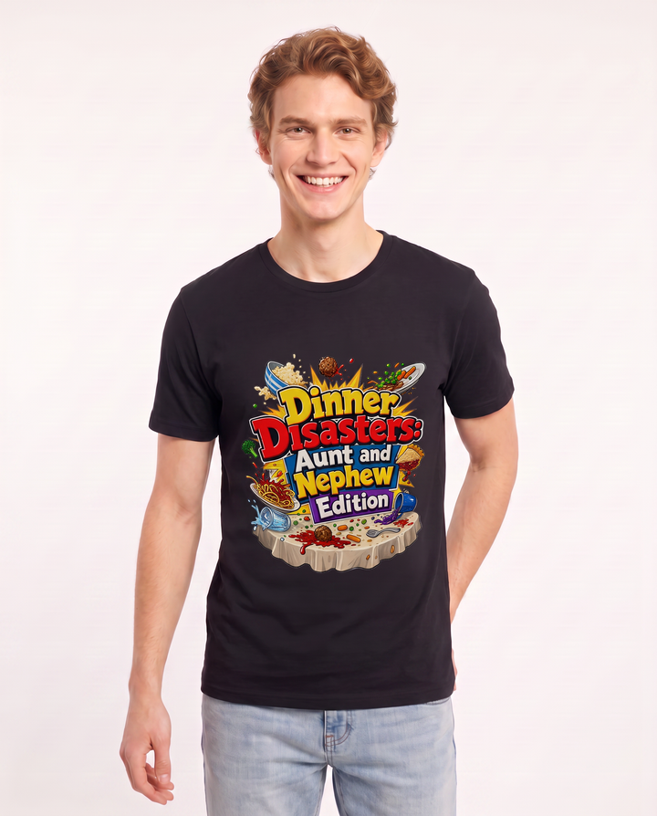 Dinner Disasters: Aunt and Nephew Edition Men's Black T-Shirt product image 1