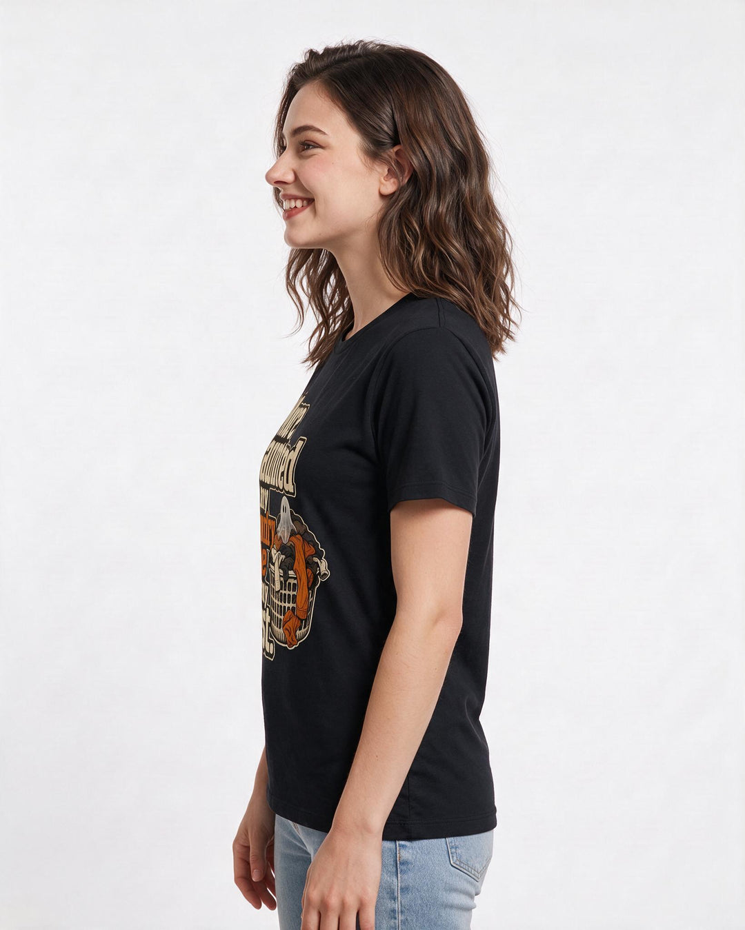 Funny Halloween Women's Black T-Shirt – More haunted by my laundry pile than any ghost. product image 2