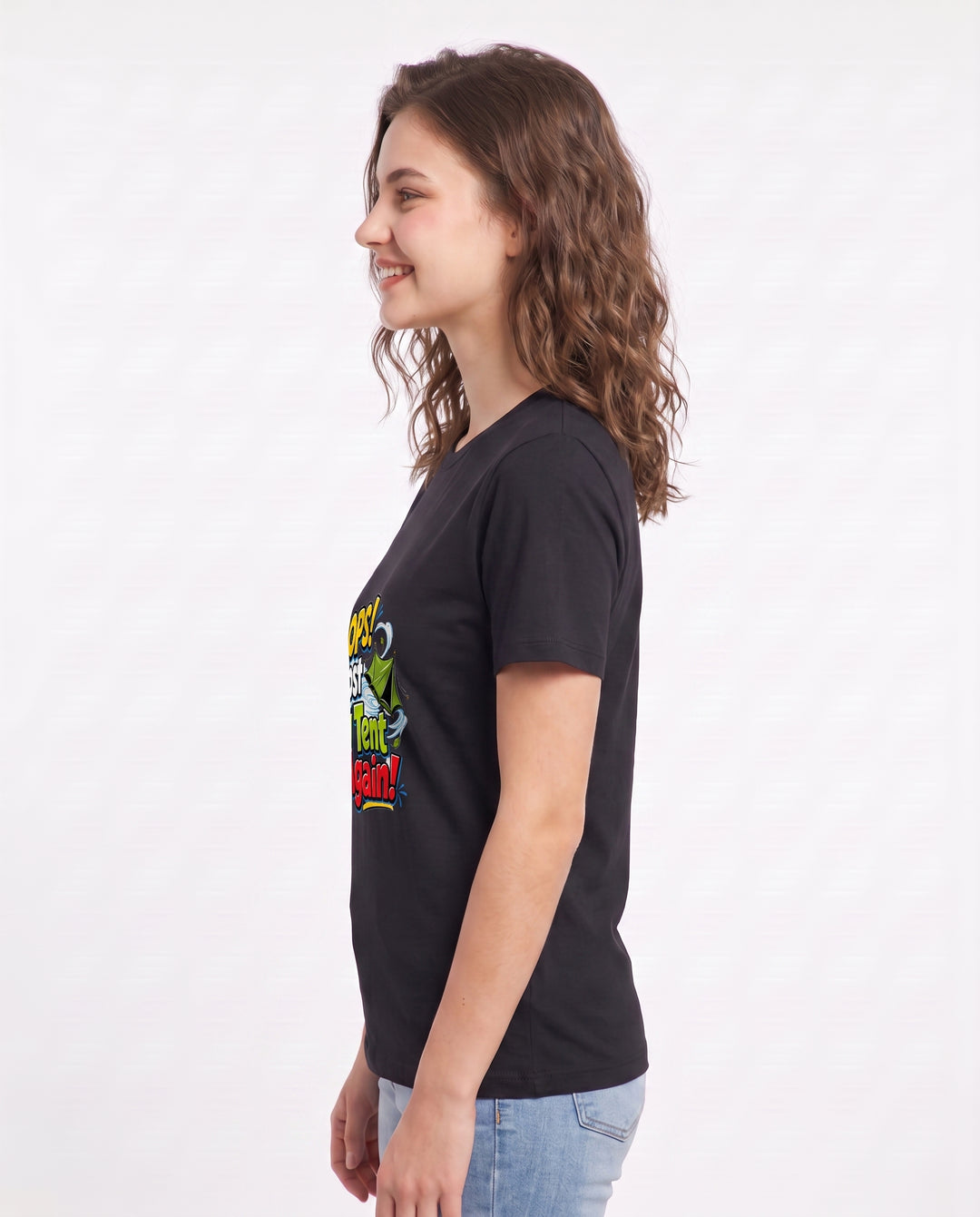 Oops! I Lost My Tent Again! Women's Black T-Shirt product image 3