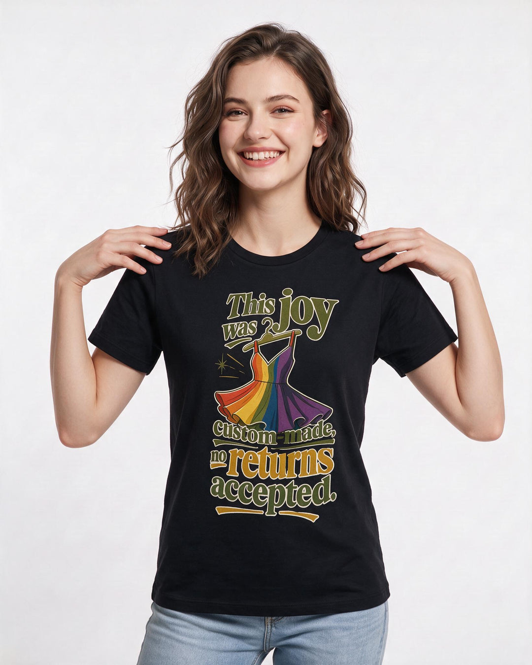 Pride Women's Black T-Shirt – This joy was custom-made, no returns product image 3