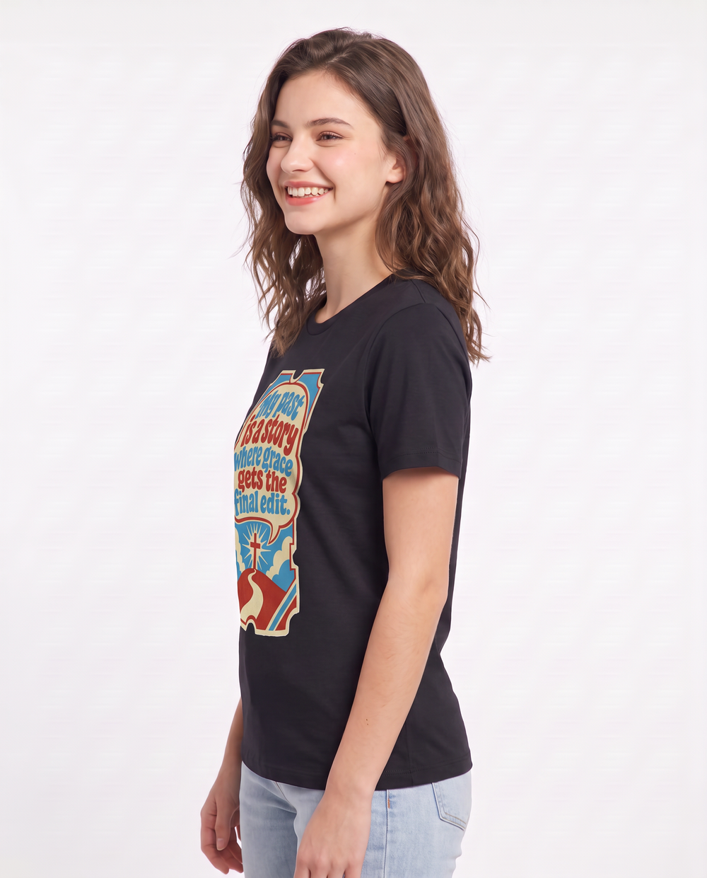 Graphic Women's Black T-Shirt - My past is a story where grace gets product image 2