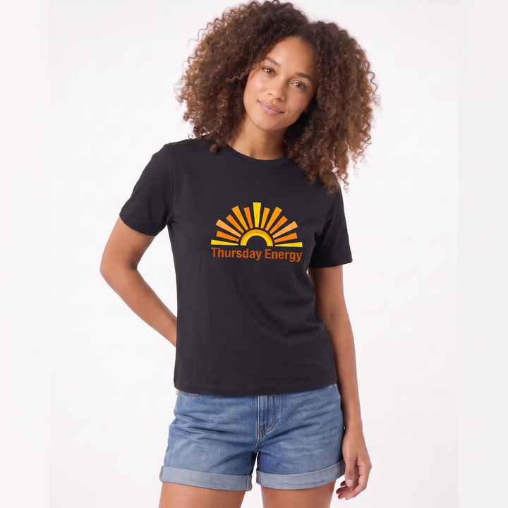 Abstract Sunrise With Dynamic Typography Black T-Shirt product photo 2