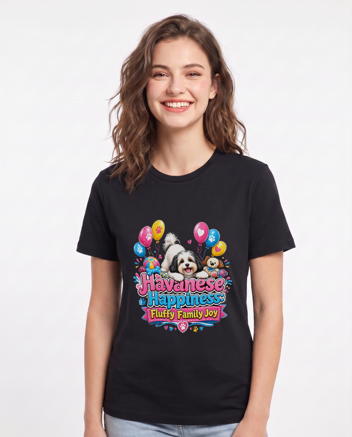 Havanese Happiness: Fluffy Family Joy Women's Black T-Shirt product image 2