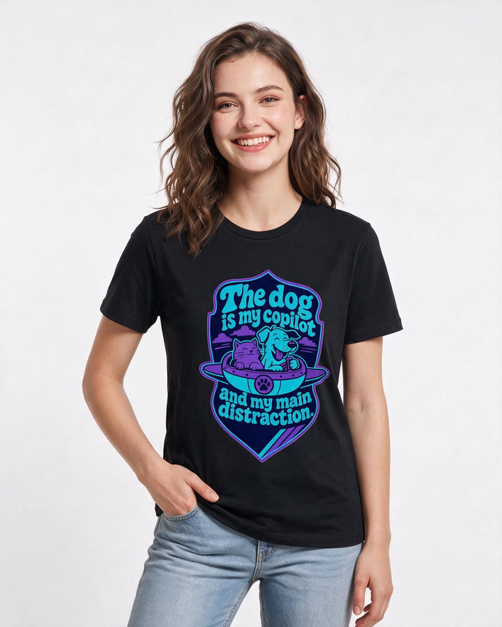 Graphic Women's Black T-Shirt - The dog is my copilot and my main product image 3