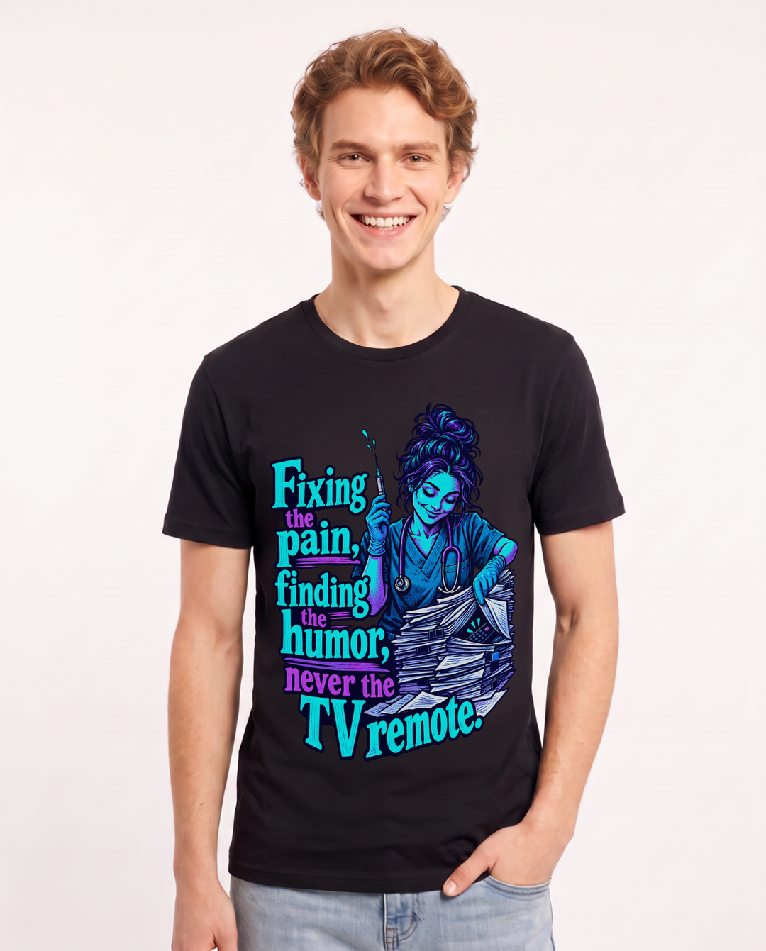 Nurse Black T-Shirt for Men – Nursing Life Graphic Tee product image 3