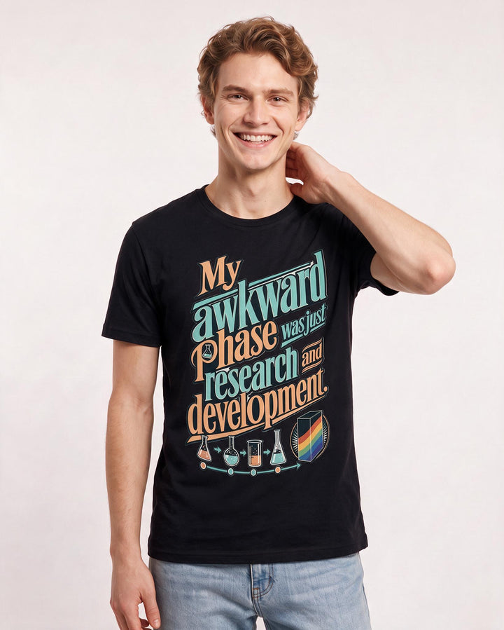 Pride Men's Black T-Shirt – My awkward phase was just research and development. product image 3