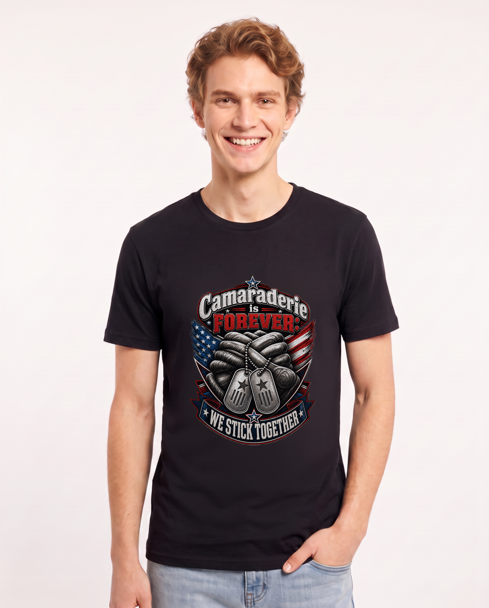Camaraderie is Forever: We Stick Together Men's Black T-Shirt product image 2
