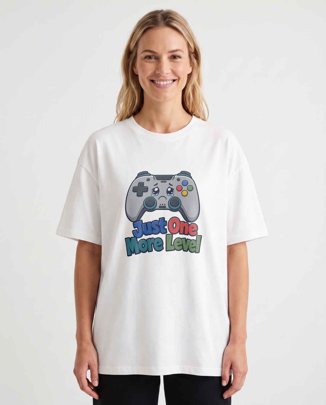 Just One More Level White T-Shirt mockup 1