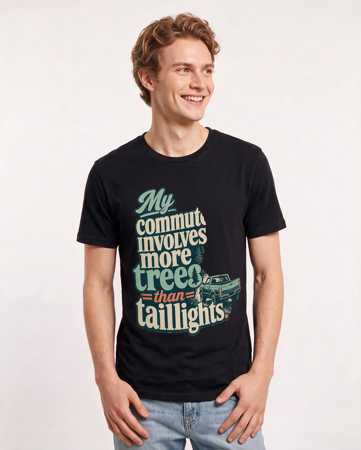 Hunting Men's Black T-Shirt – My commute involves more trees than taillights. product image 3