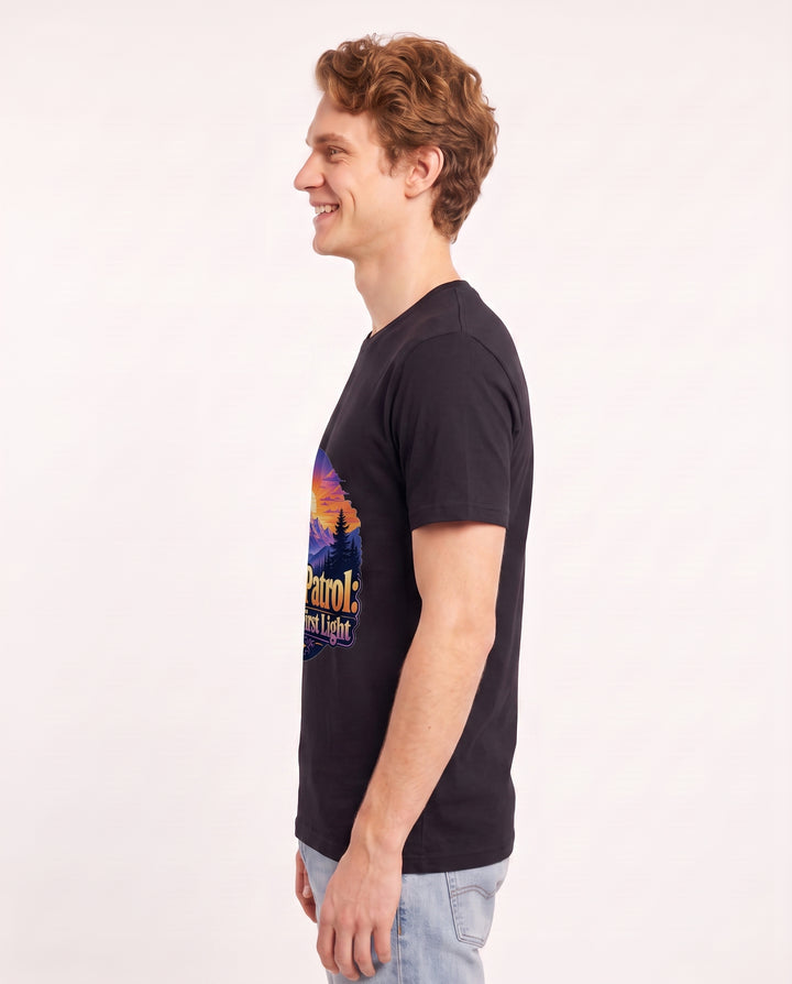 Dawn Patrol: Nature's First Light Men's Black T-Shirt product image 3