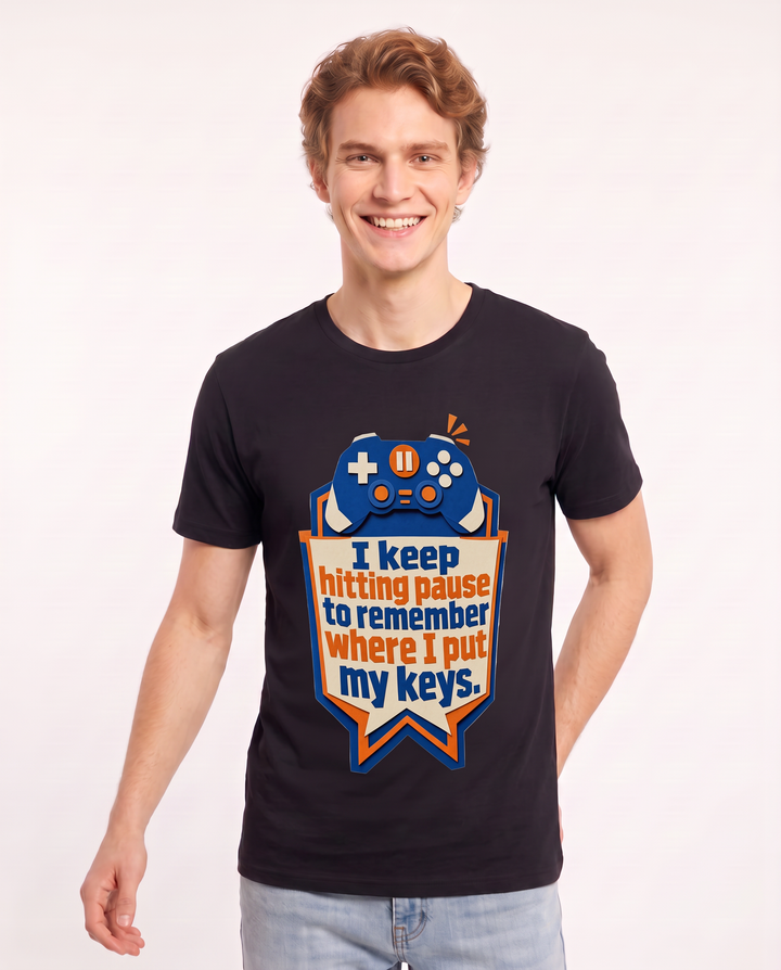 Gaming Men's Black T-Shirt - I keep hitting pause to remember where I product image 3