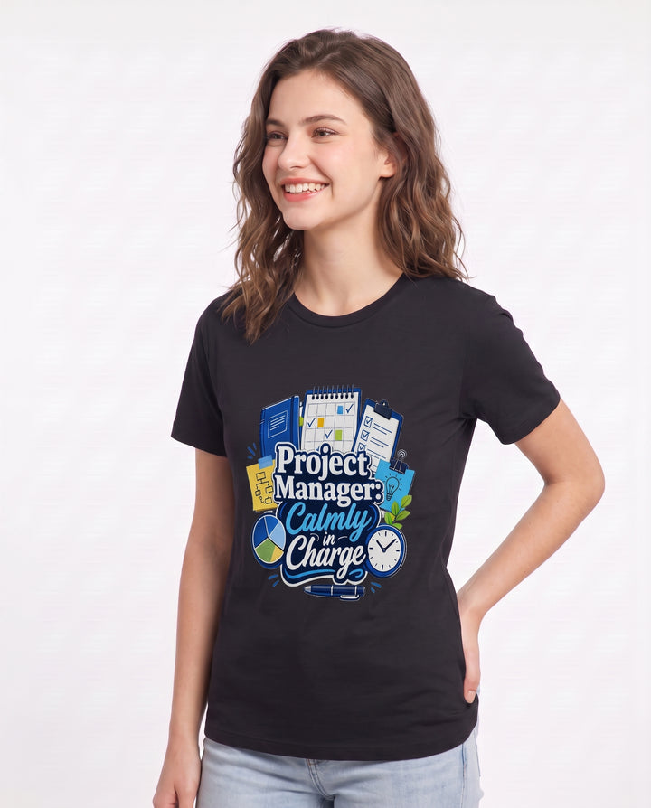 Project Manager: Calmly in Charge Women's Black T-Shirt product image 3