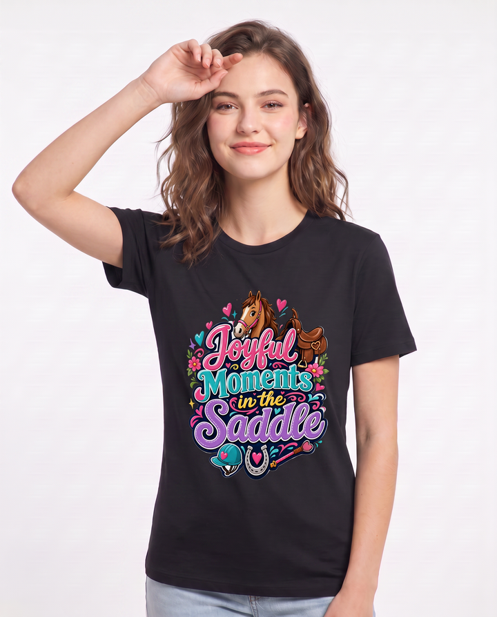 Joyful Moments in the Saddle Women's Black T-Shirt product image 1