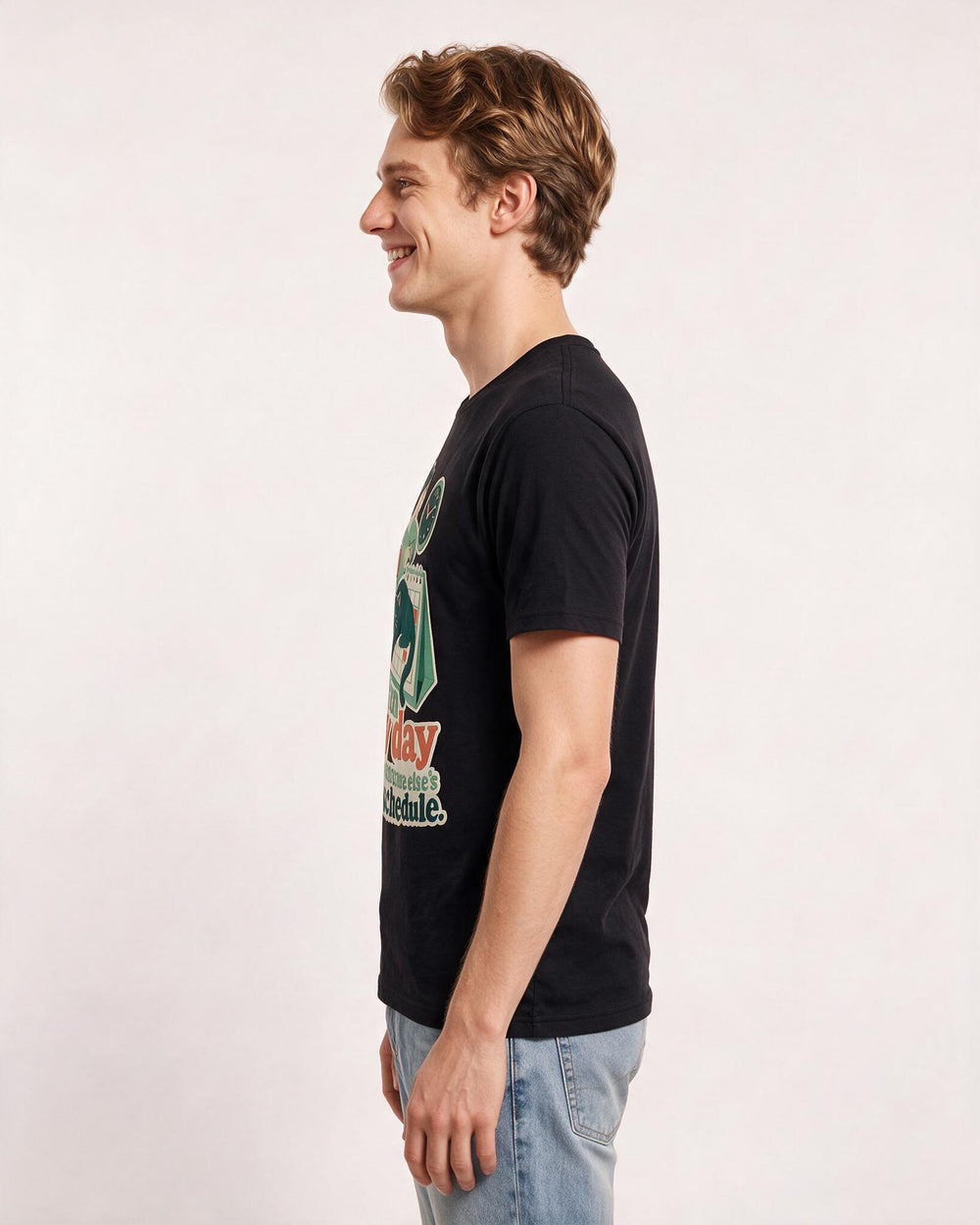 Funny Cat Lover Men's Black T-Shirt – I plan my day around someone else's nap schedule. product image 2