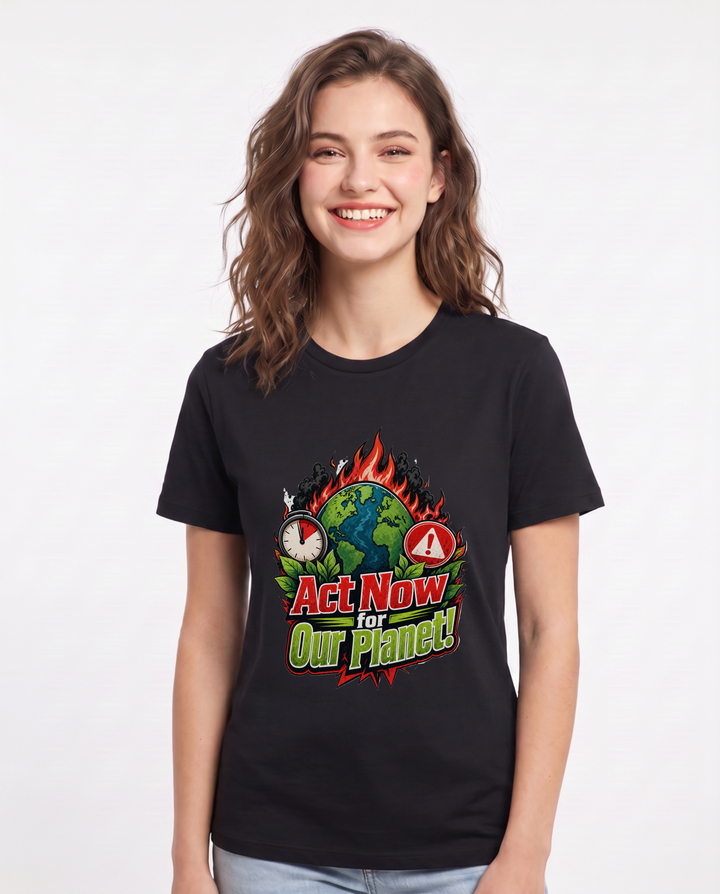 Act Now for Our Planet! Women's Black T-Shirt product image 2