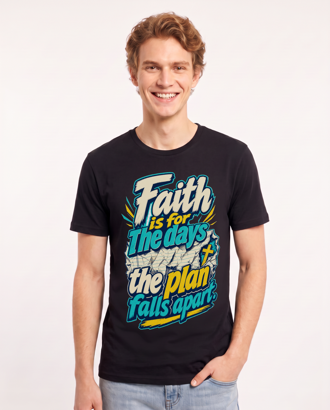Christian Faith Men's Black T-Shirt – Faith is for the days the plan falls apart. product image 1