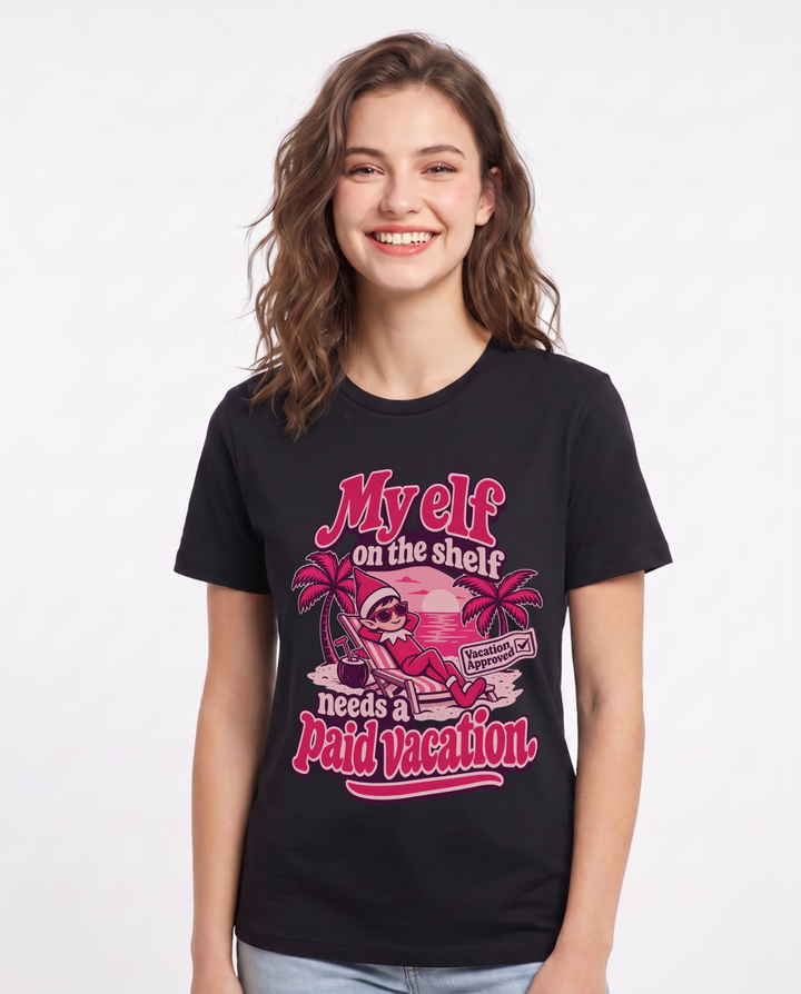 Christmas Black T-Shirt for Women – Holiday Theme Graphic Tee product image 3