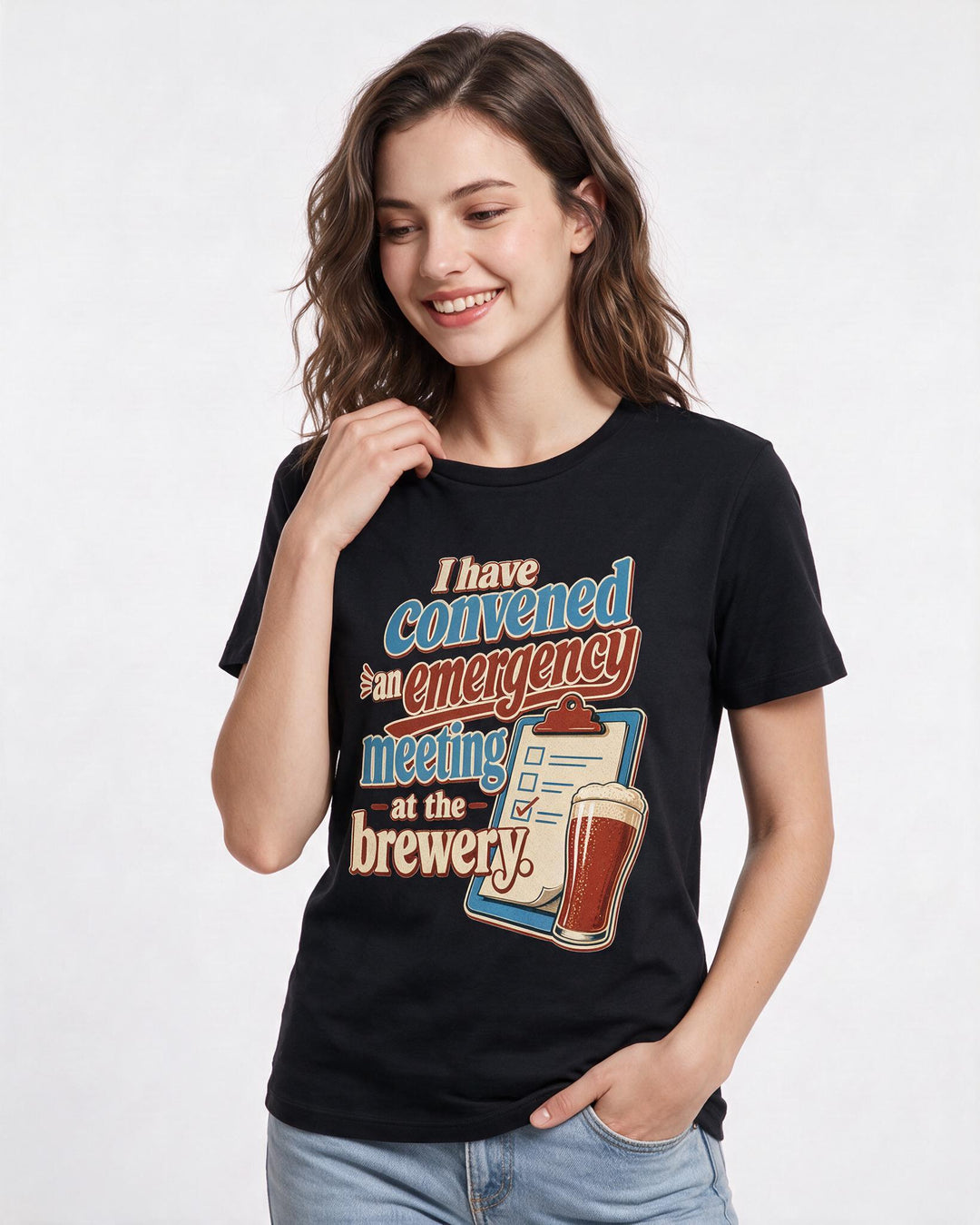 Beer Women's Black T-Shirt – I have convened an emergency meeting product image 3