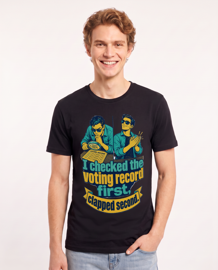 Political Statement Men's Black T-Shirt – I checked the voting record first, product image 1