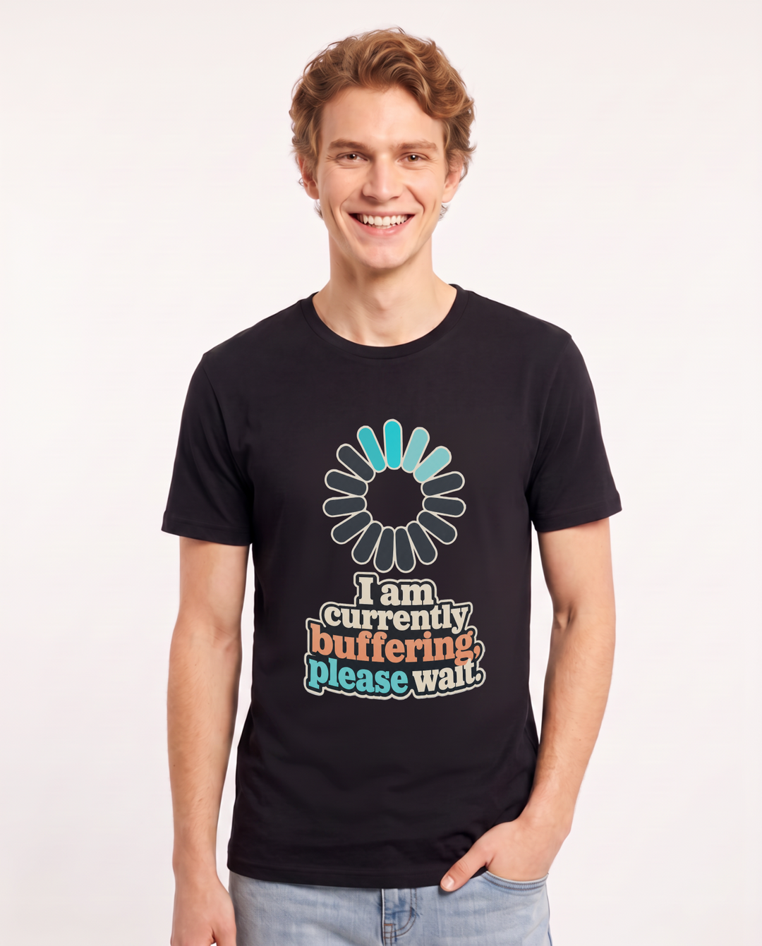 Funny Meme Men's Black T-Shirt – I am currently buffering, please wait. product image 1