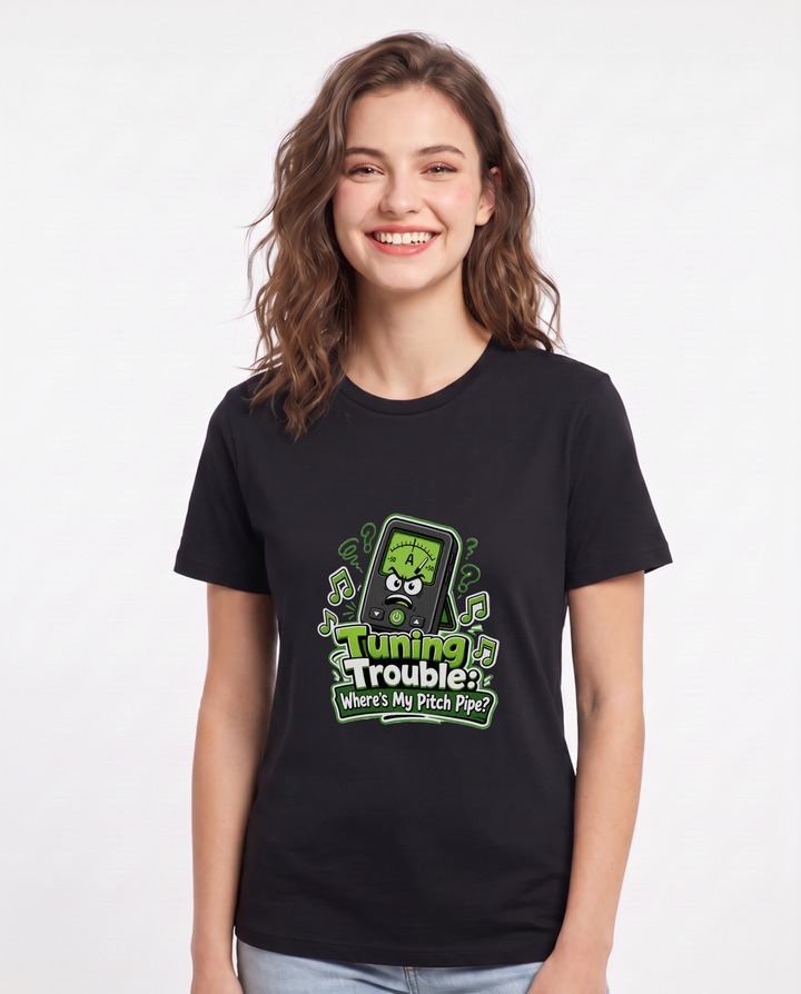 Tuning Trouble: Where's My Pitch Pipe? Women's Black T-Shirt product image 2