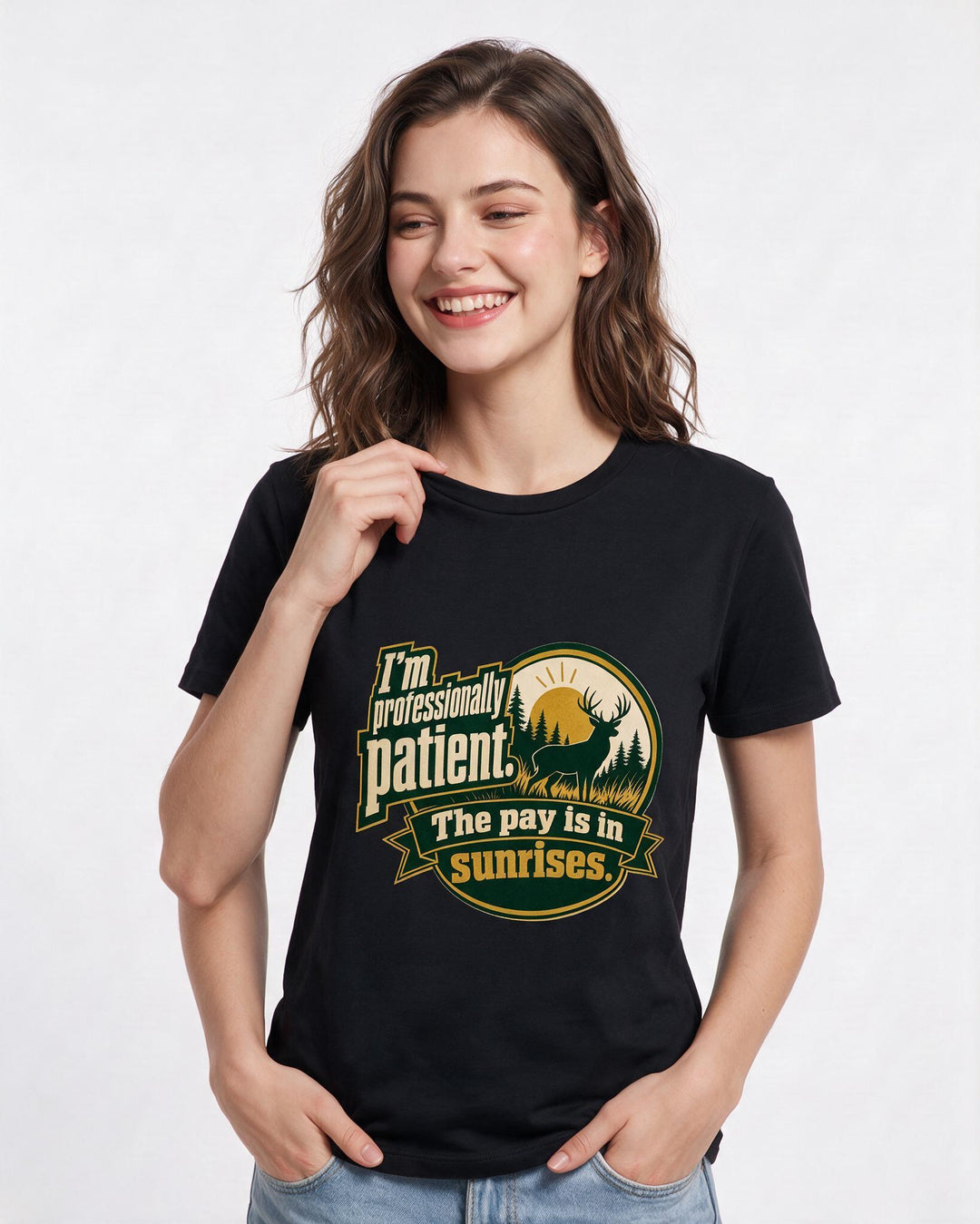 Hunting Women's Black T-Shirt - I'm professionally patient. The pay is product image 3