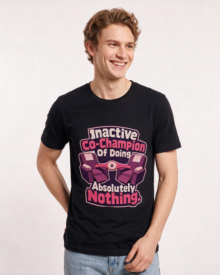 Funny Couples Men's Black T-Shirt – Inactive Co-Champion Of Doing Absolutely Nothing product image 3
