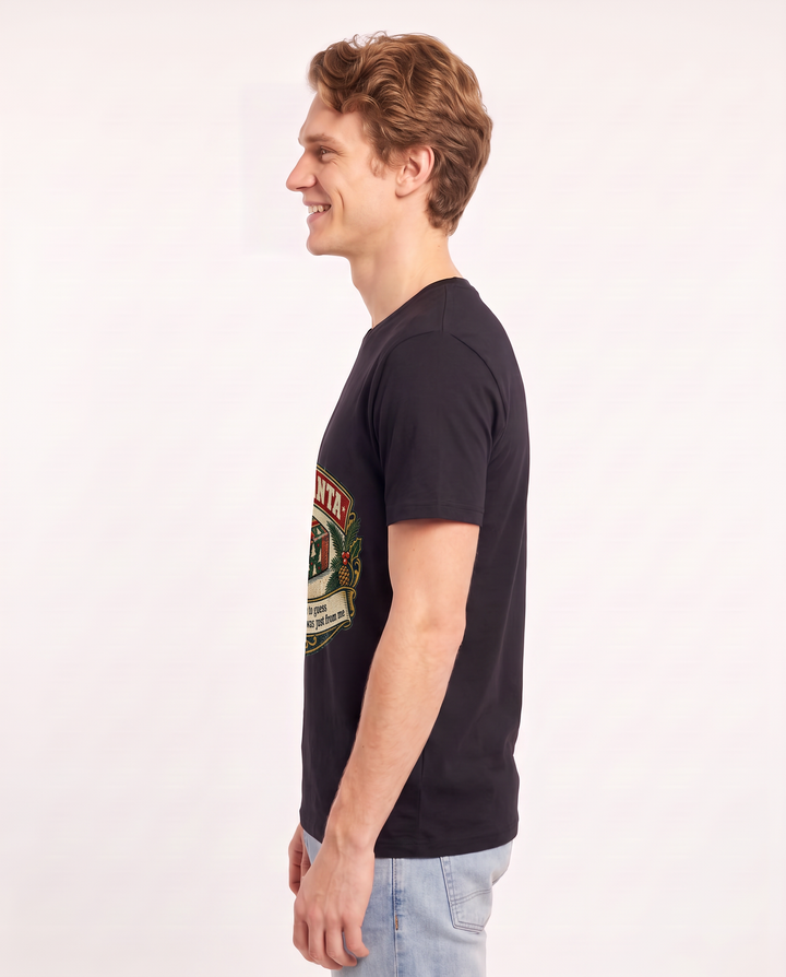 Secret Santa rules said to guess each gift giver. Every present was just from me. Men's Black T-Shirt product image 3