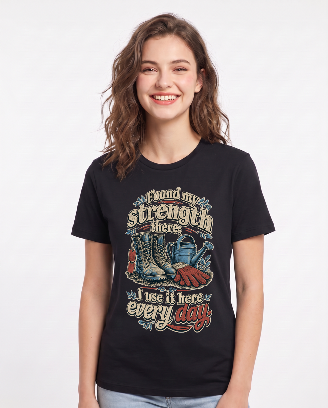 Veteran Women's Black T-Shirt – Found my strength there; I use it here every day. product image 1