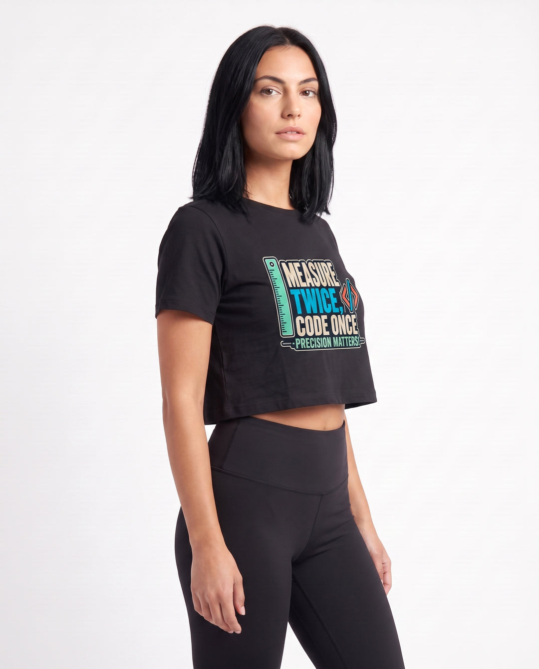 Measure Twice, Code Once Precision Matters! Crop Top mockup 2