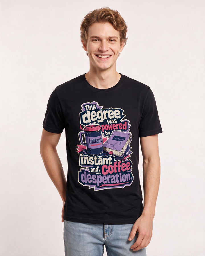 Graduation Men's Black T-Shirt – This degree was powered by instant coffee and desperation. product image 3
