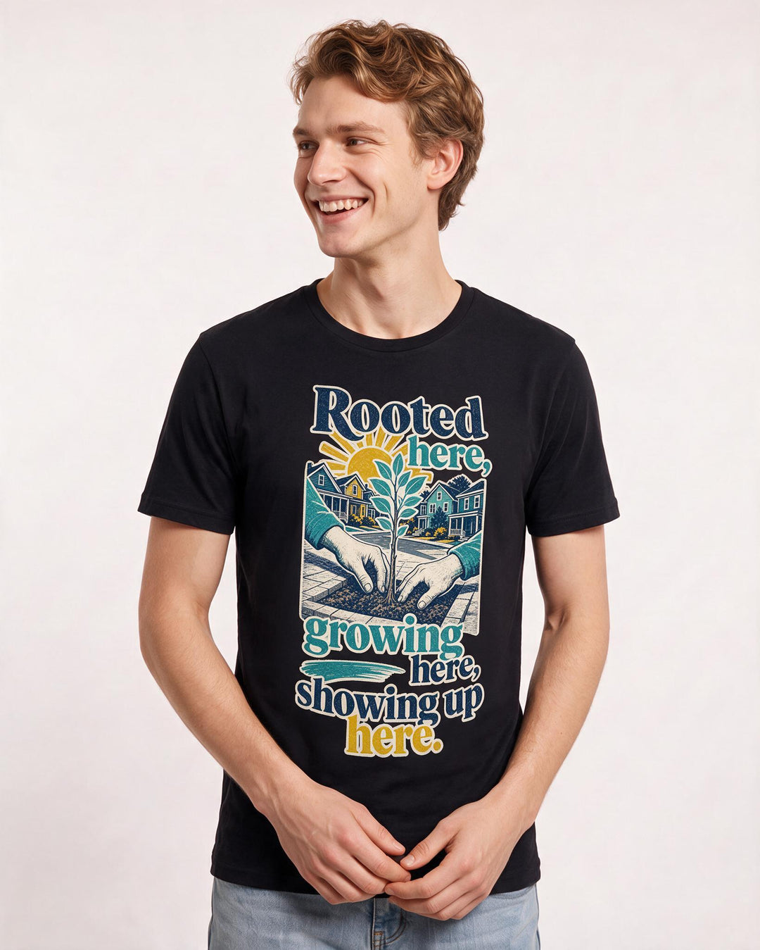 Patriotic Men's Black T-Shirt – Rooted here, growing here, showing up product image 3