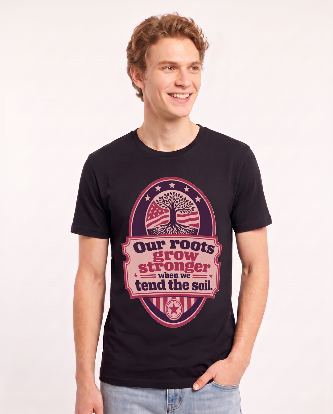 Graphic Men's Black T-Shirt - Our roots grow stronger when we tend the product image 3
