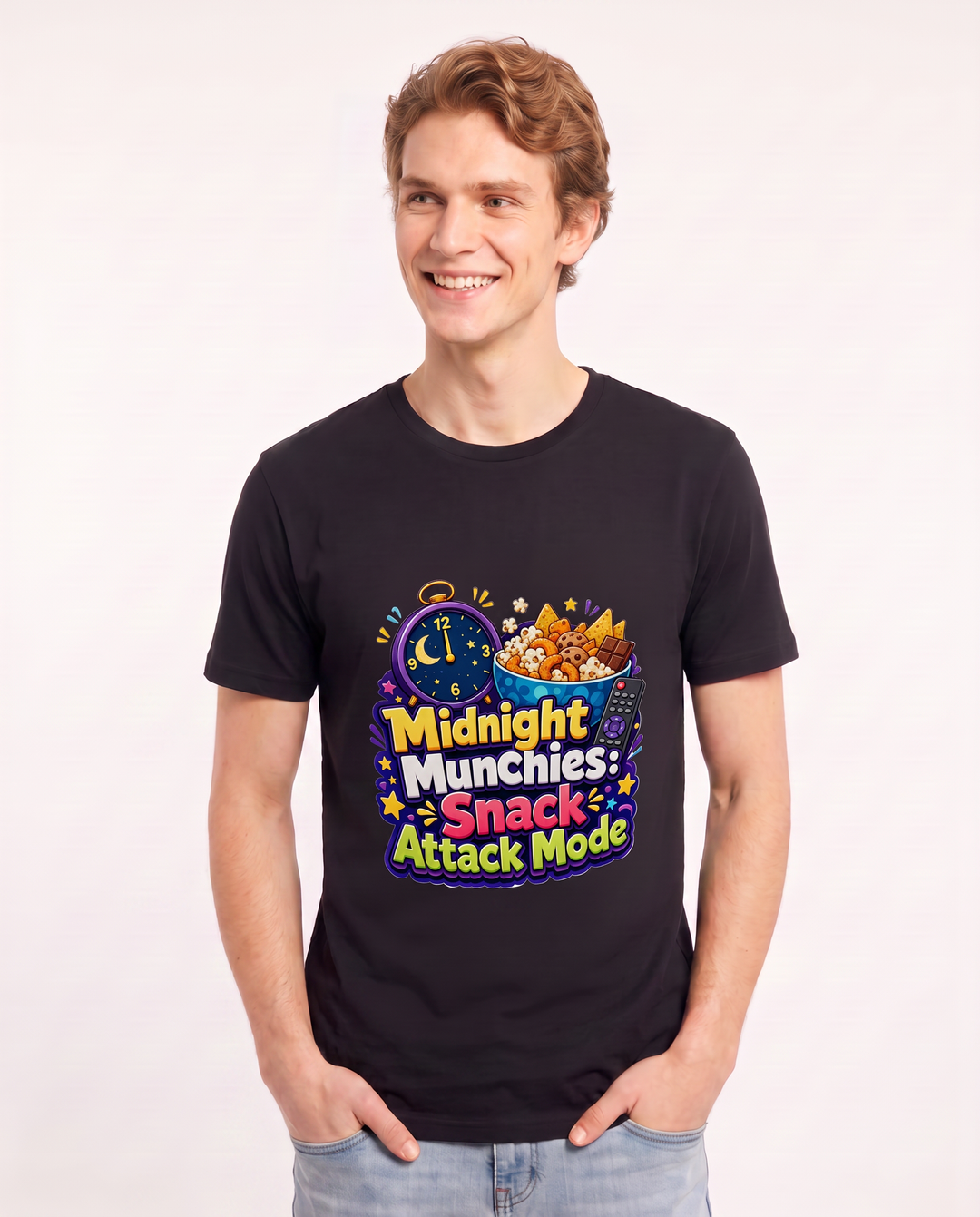 Midnight Munchies: Snack Attack Mode Men's Black T-Shirt product image 1