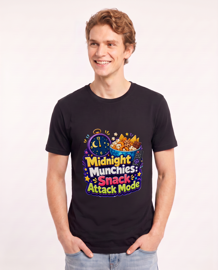 Midnight Munchies: Snack Attack Mode Men's Black T-Shirt product image 1