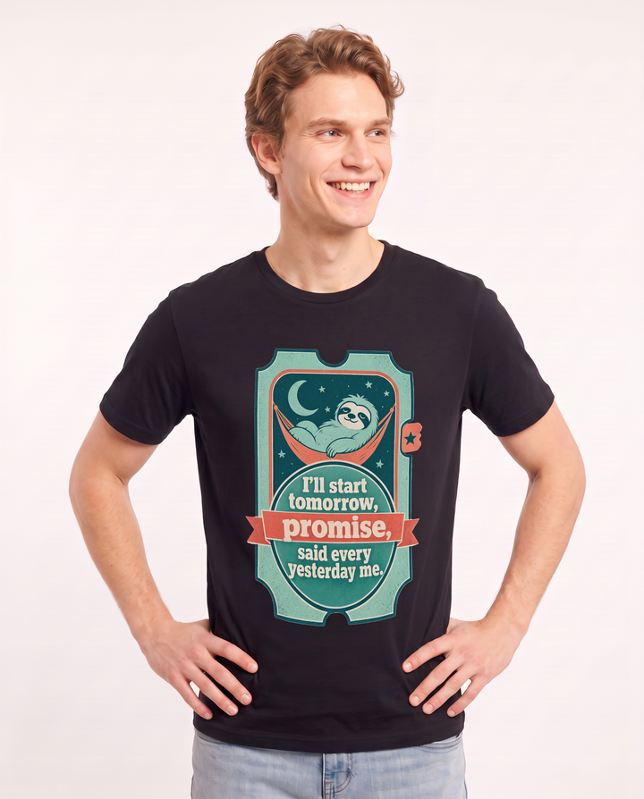 Graphic Men's Black T-Shirt - I'll start tomorrow, promise, said every product image 3