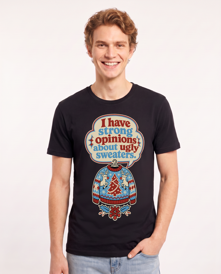 Christmas Men's Black T-Shirt - I have strong opinions about ugly product image 1