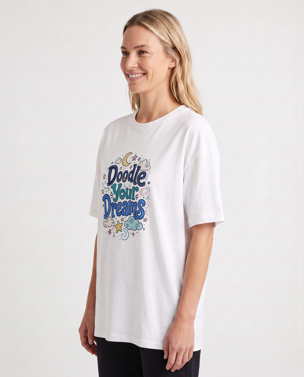 Doodle Your Dreams White T-Shirt mockup 2